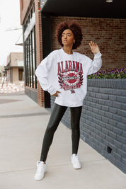 Ash Alabama Crimson Tide Bases Loaded Oversized Fleece Pullover - Full Length Front View On Model | Gameday Couture - SOHO
