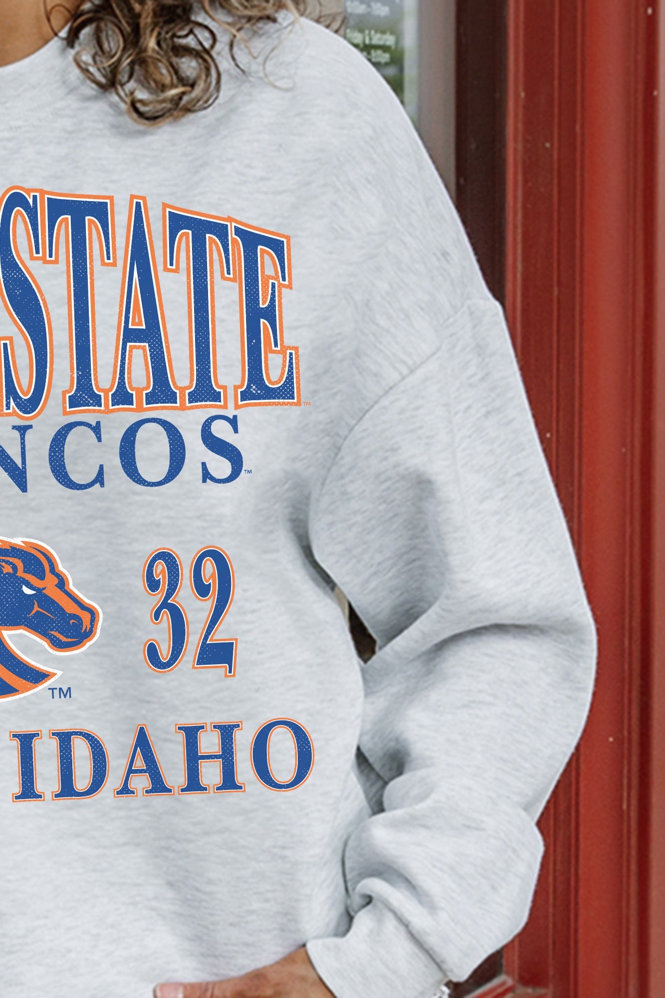 Ash Grey Boise State Broncos Allegiance Fleece Pullover - Close-Up Graphic & Fabric Detail | Gameday Couture - SOHO