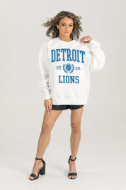 DETROIT LIONS TIMELESS TRIUMPH PREMIUM FLEECE DROP SHOULDER CREWNECK PULLOVER