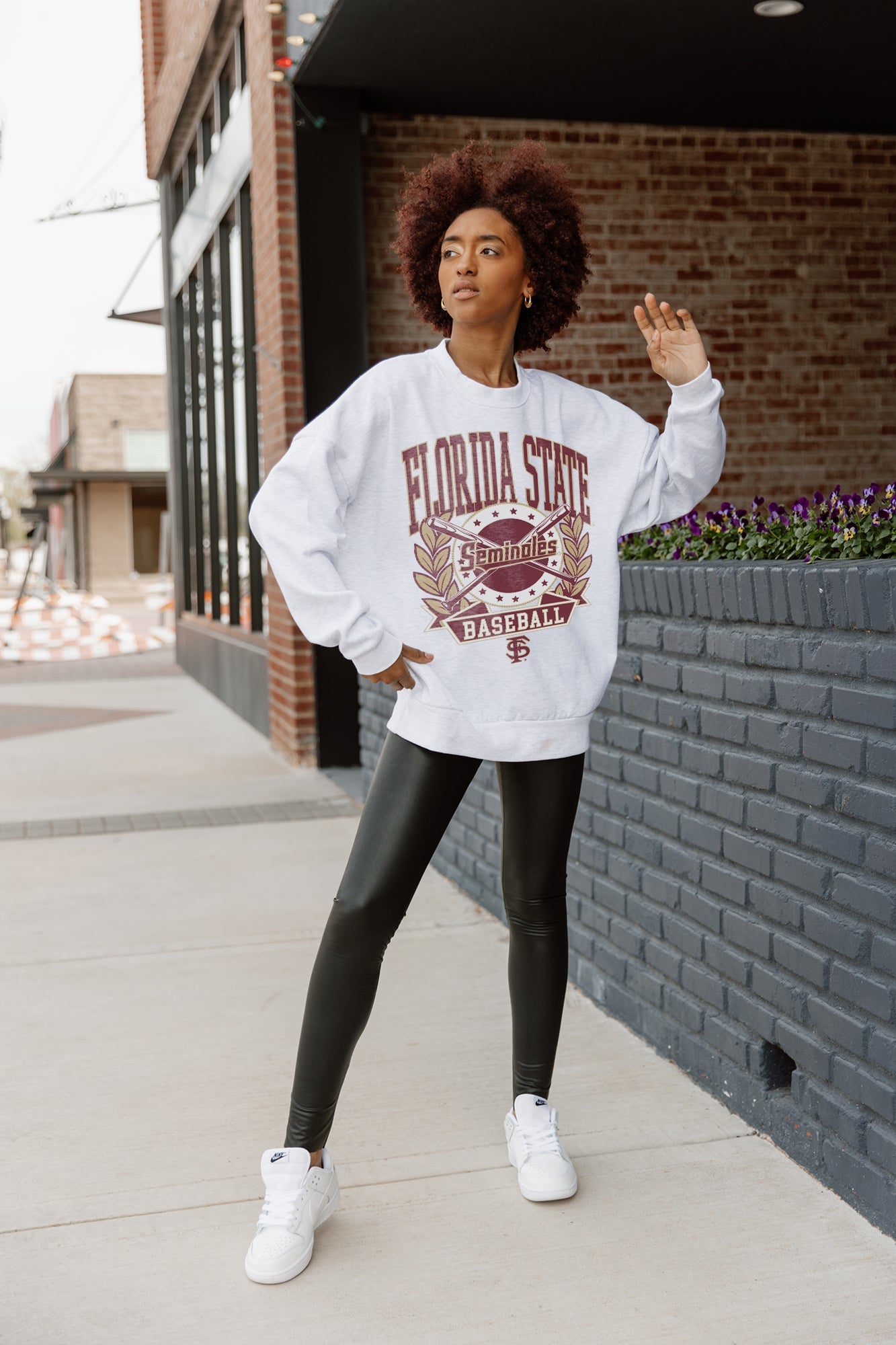 Ash Florida State Seminoles Bases Loaded Drop-Shoulder Pullover - Street Style Front View | Gameday Couture - SOHO