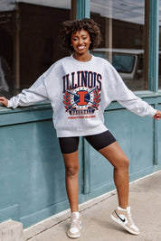 Ash Grey Illinois Fighting Illini Bases Loaded Fleece Pullover - On Model Styled | Gameday Couture - SOHO