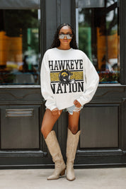 IOWA HAWKEYES FAIR CATCH PREMIUM FLEECE DROP SHOULDER CREWNECK PULLOVER
