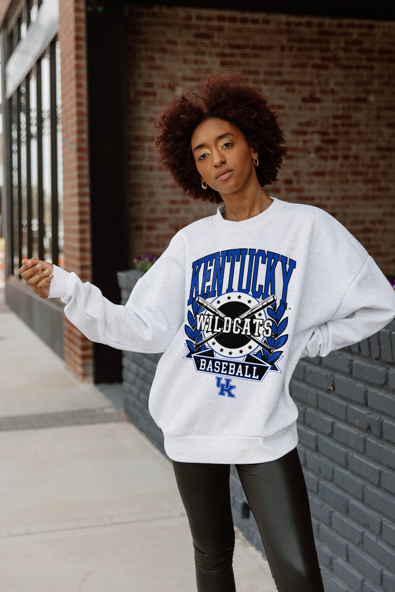 Ash KENTUCKY WILDCATS BASES LOADED Drop-Shoulder Crew - Front View | Gameday Couture - SOHO