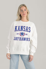 KANSAS JAYHAWKS TIMELESS TRIUMPH PREMIUM FLEECE DROP SHOULDER CREWNECK PULLOVER