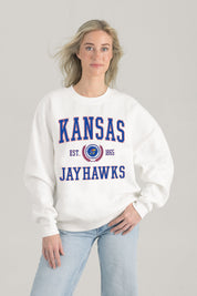 KANSAS JAYHAWKS TIMELESS TRIUMPH PREMIUM FLEECE DROP SHOULDER CREWNECK PULLOVER
