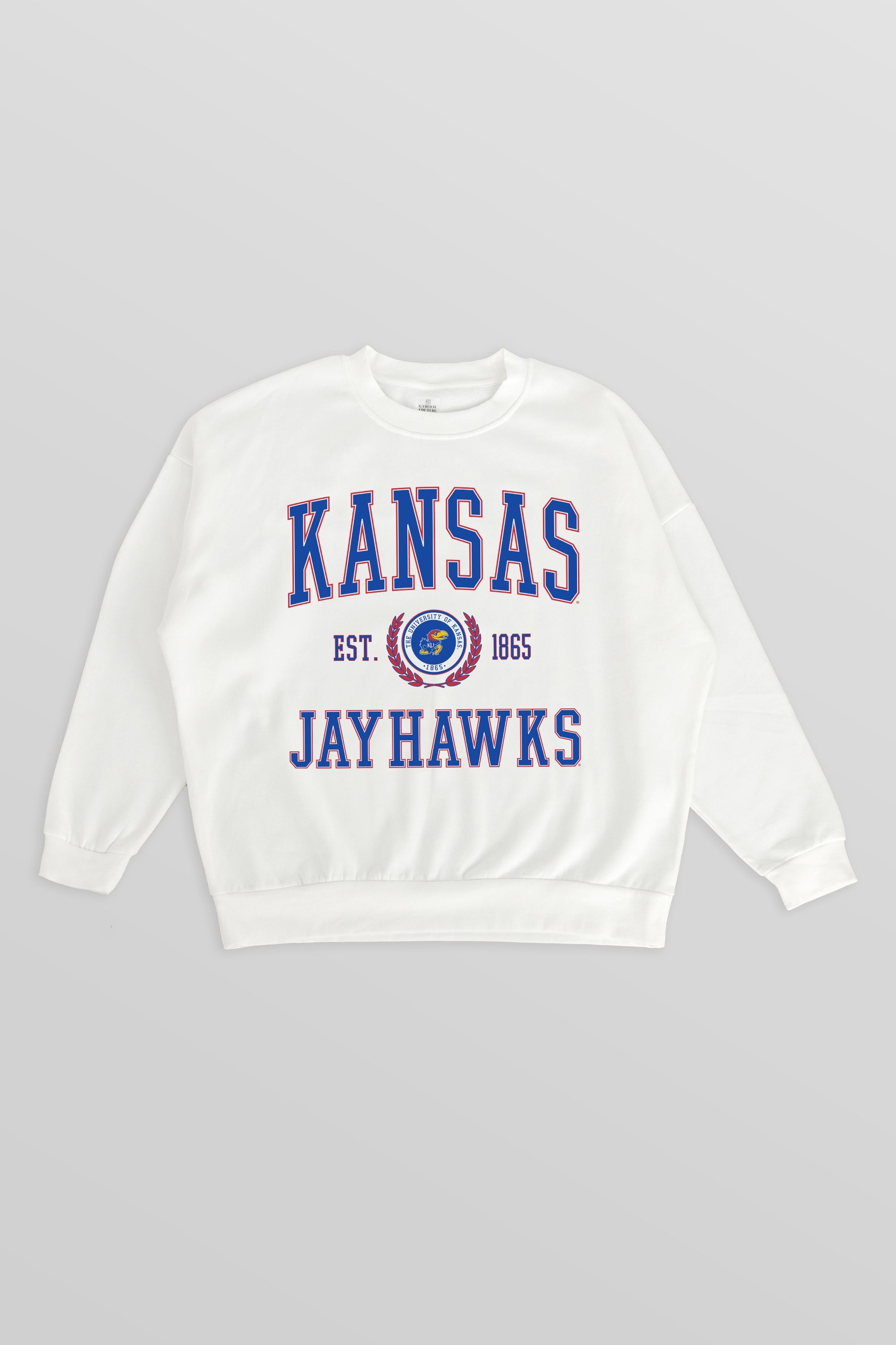 KANSAS JAYHAWKS TIMELESS TRIUMPH PREMIUM FLEECE DROP SHOULDER CREWNECK PULLOVER