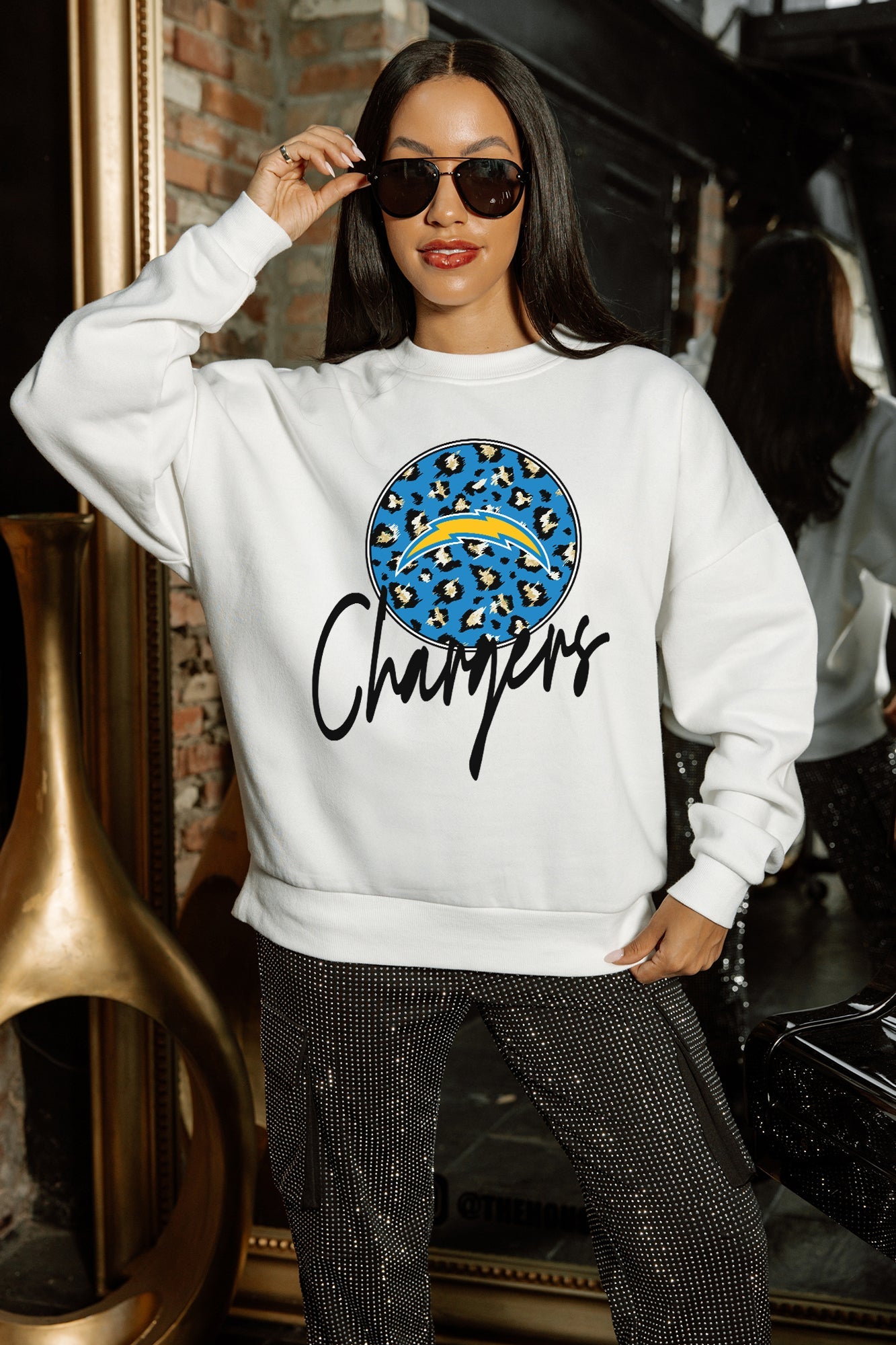 LOS ANGELES CHARGERS WILD BREAKTHROUGH PREMIUM FLEECE CREWNECK PULLOVER