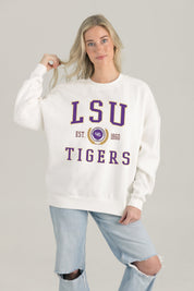 LSU TIGERS TIMELESS TRIUMPH PREMIUM FLEECE DROP SHOULDER CREWNECK PULLOVER