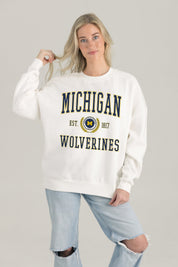 MICHIGAN WOLVERINES TIMELESS TRIUMPH PREMIUM FLEECE DROP SHOULDER CREWNECK PULLOVER