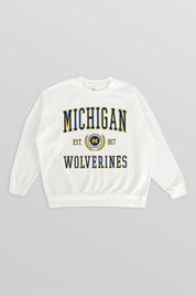 MICHIGAN WOLVERINES TIMELESS TRIUMPH PREMIUM FLEECE DROP SHOULDER CREWNECK PULLOVER