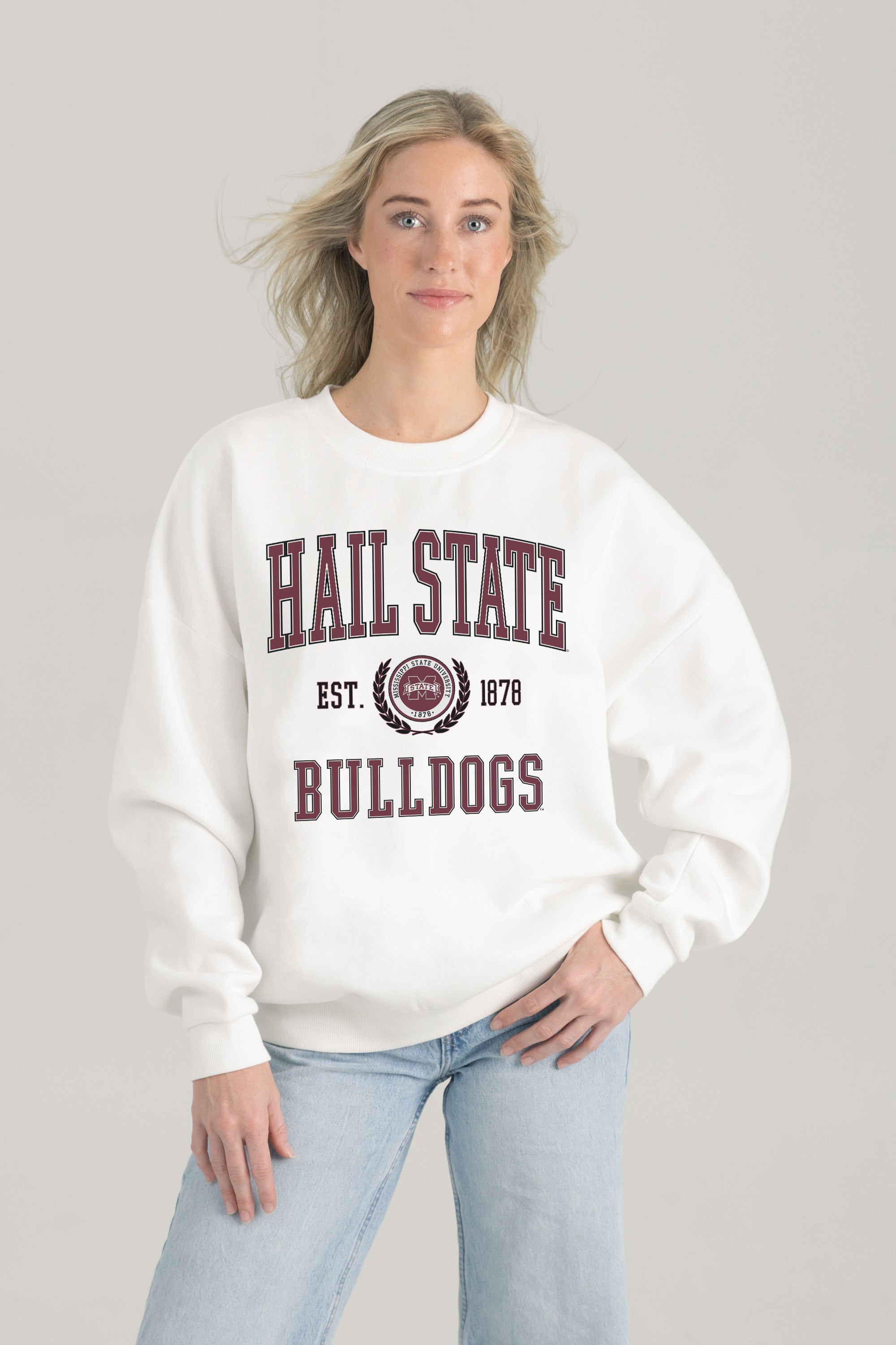 MISSISSIPPI STATE BULLDOGS TIMELESS TRIUMPH PREMIUM FLEECE DROP SHOULDER CREWNECK PULLOVER