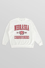 NEBRASKA CORNHUSKERS TIMELESS TRIUMPH PREMIUM FLEECE DROP SHOULDER CREWNECK PULLOVER