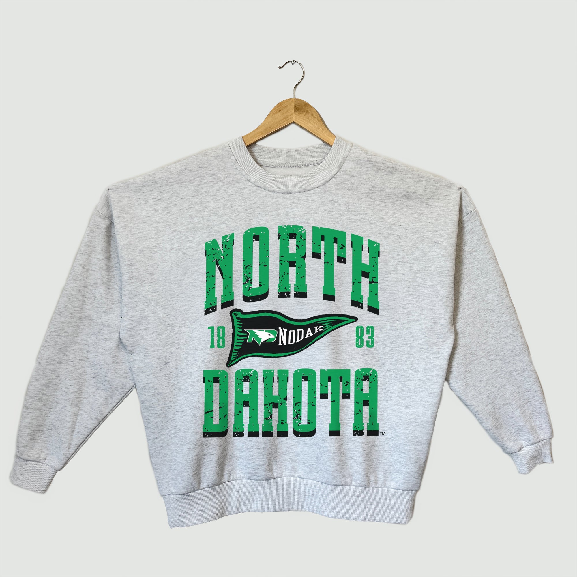 NORTH DAKOTA FIGHTING HAWKS PENNANT PRIDE PREMIUM FLEECE DROP SHOULDER CREWNECK PULLOVER