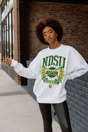 Ash Grey NORTH DAKOTA STATE BISON BASES LOADED PREMIUM FLEECE DROP SHOULDER CREWNECK - Front View | Gameday Couture - SOHO