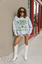 Ash Grey NDSU Bison Allegiance Fleece Drop-Shoulder Pullover - Full Body On Model | Gameday Couture - SOHO