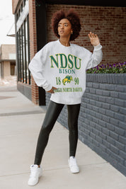 Ash Grey NDSU Bison Allegiance Premium Fleece Drop Shoulder Pullover - Styled with Leggings On Model | Gameday Couture - SOHO
