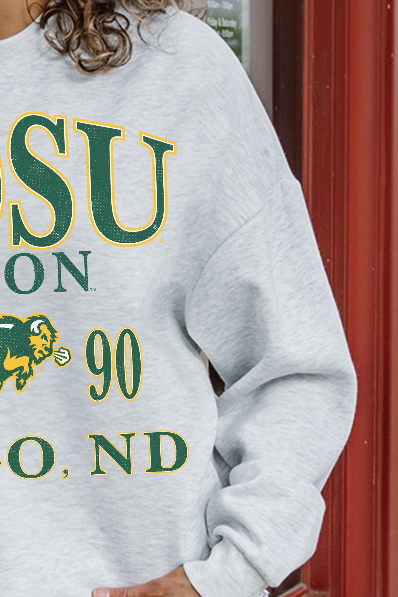 Ash Grey NDSU Bison Allegiance Fleece Pullover - Close-Up Graphic & Fabric Texture Detail | Gameday Couture - SOHO