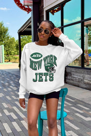NEW YORK JETS HARD EARNED PREMIUM FLEECE CREWNECK PULLOVER