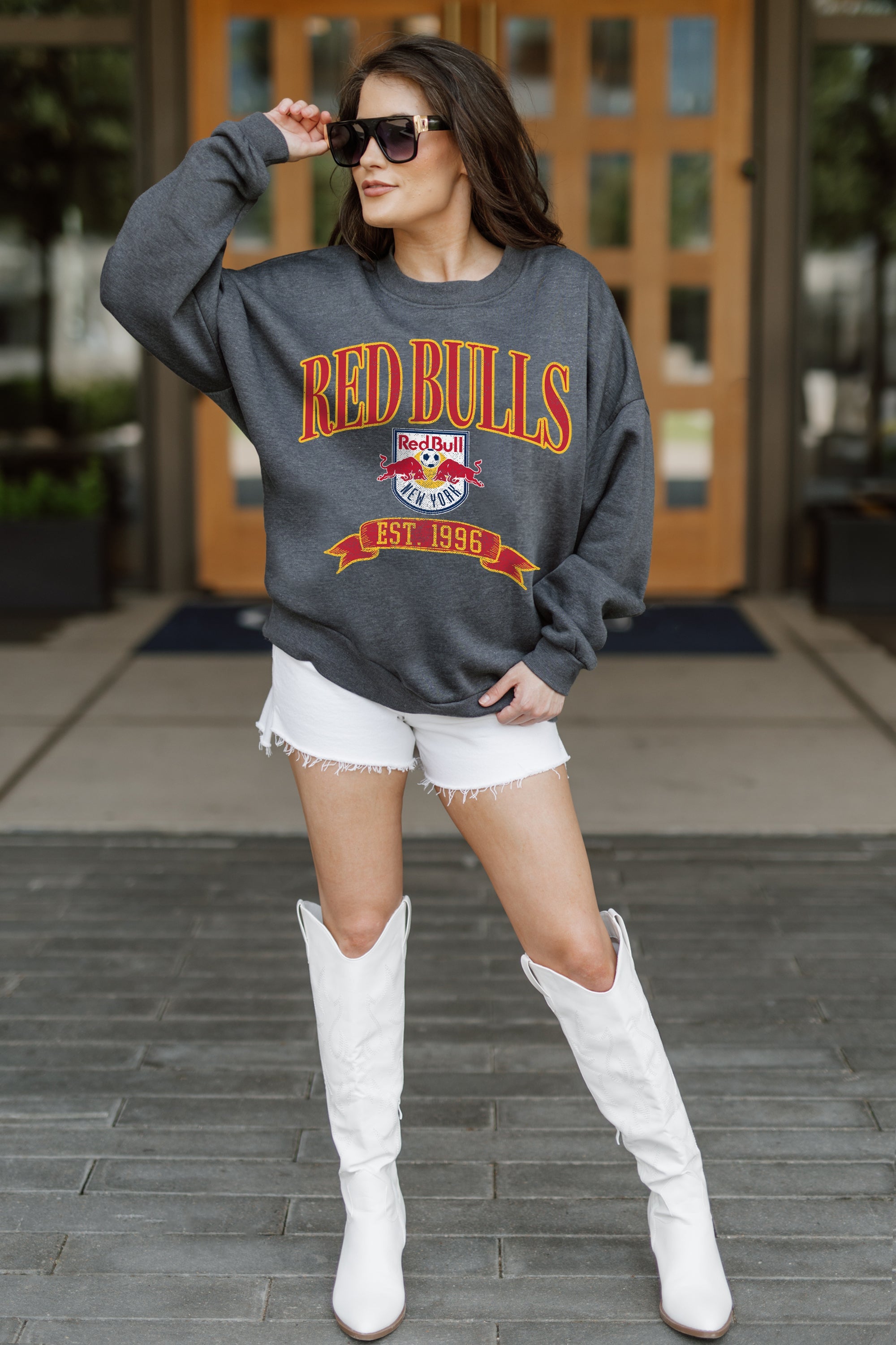 NEW YORK RED BULLS SEAL THE DEAL PREMIUM FLEECE DROP SHOULDER CREWNECK PULLOVER