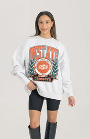 OKLAHOMA STATE COWBOYS HERITAGE PREMIUM FLEECE DROP SHOULDER CREWNECK PULLOVER