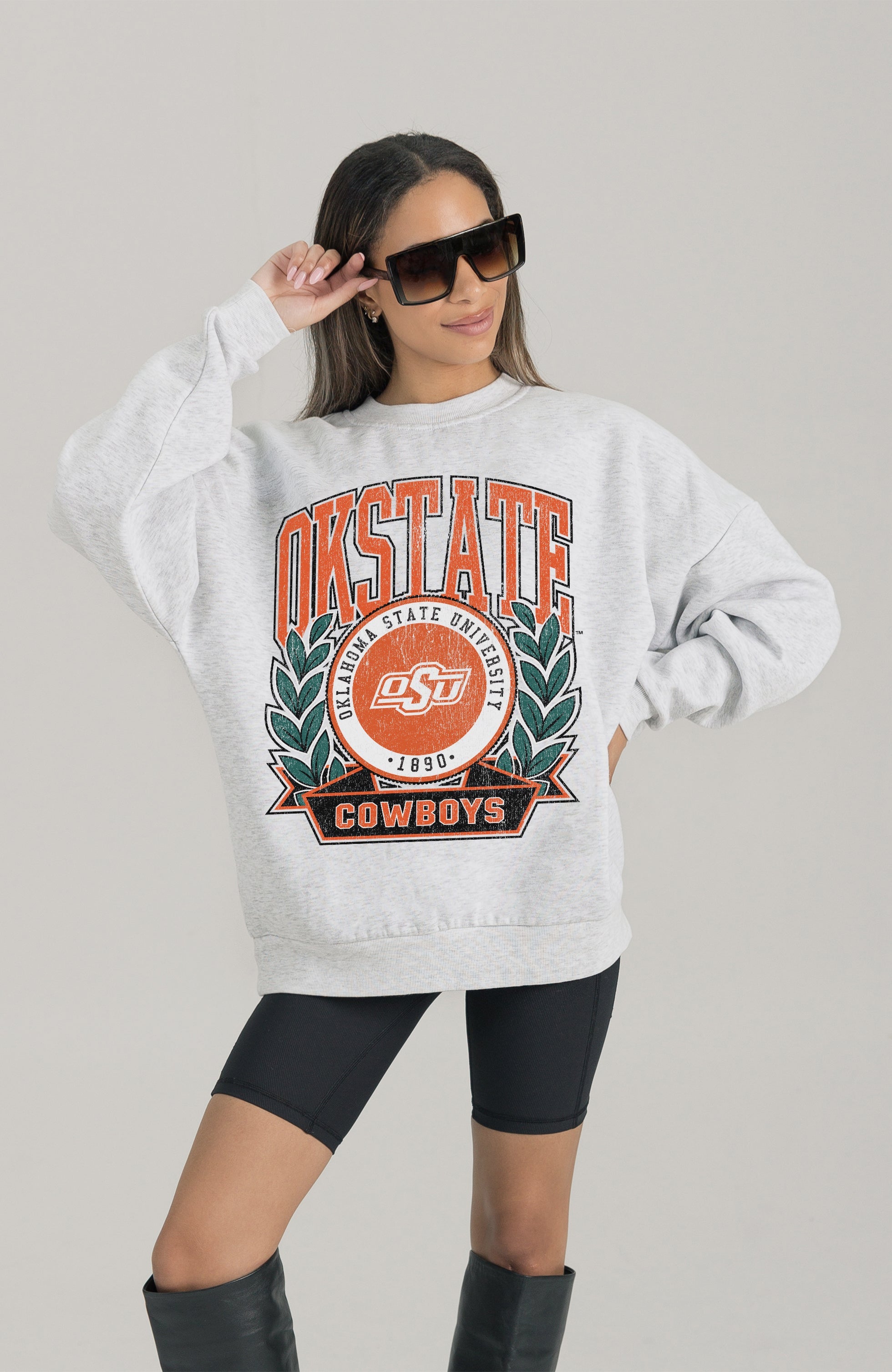 OKLAHOMA STATE COWBOYS HERITAGE PREMIUM FLEECE DROP SHOULDER CREWNECK PULLOVER