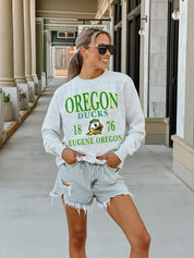 Ash Grey Oregon Ducks Allegiance Fleece Drop-Shoulder Pullover - Three Quarter View | Gameday Couture - SOHO