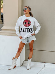 Ash Grey San Diego State Aztecs Going Wild Drop-Shoulder Pullover - Outdoor Lifestyle Shot | Gameday Couture - SOHO
