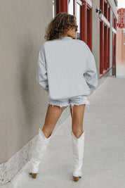 Ash Grey Ohio State Buckeyes Allegiance Fleece Pullover - Back View Drop Shoulder Fit On Model | Gameday Couture - SOHO