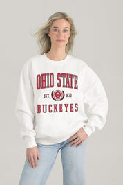 OHIO STATE BUCKEYES TIMELESS TRIUMPH PREMIUM FLEECE DROP SHOULDER CREWNECK PULLOVER