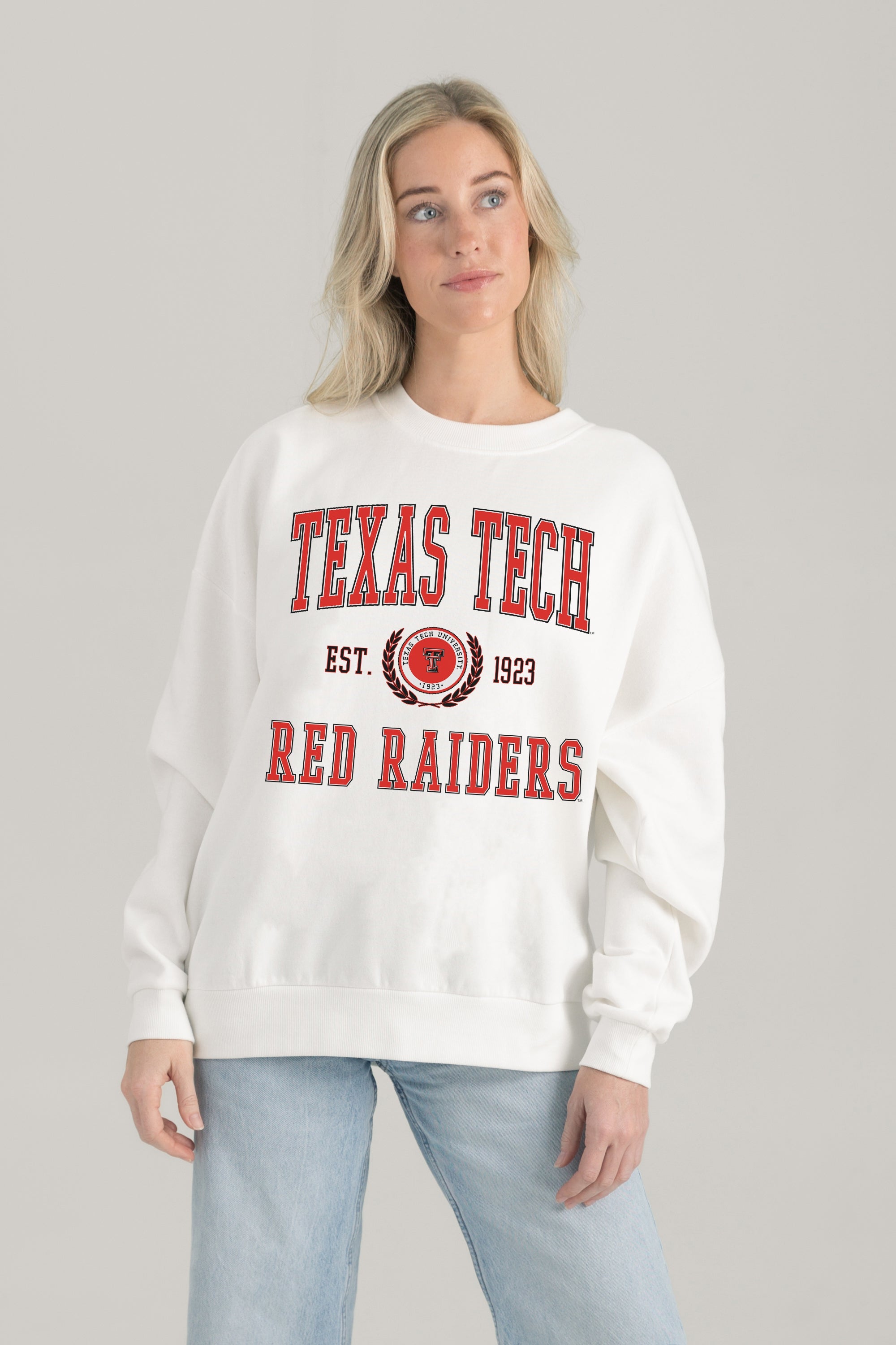 TEXAS TECH RED RAIDERS TIMELESS TRIUMPH PREMIUM FLEECE DROP SHOULDER CREWNECK PULLOVER