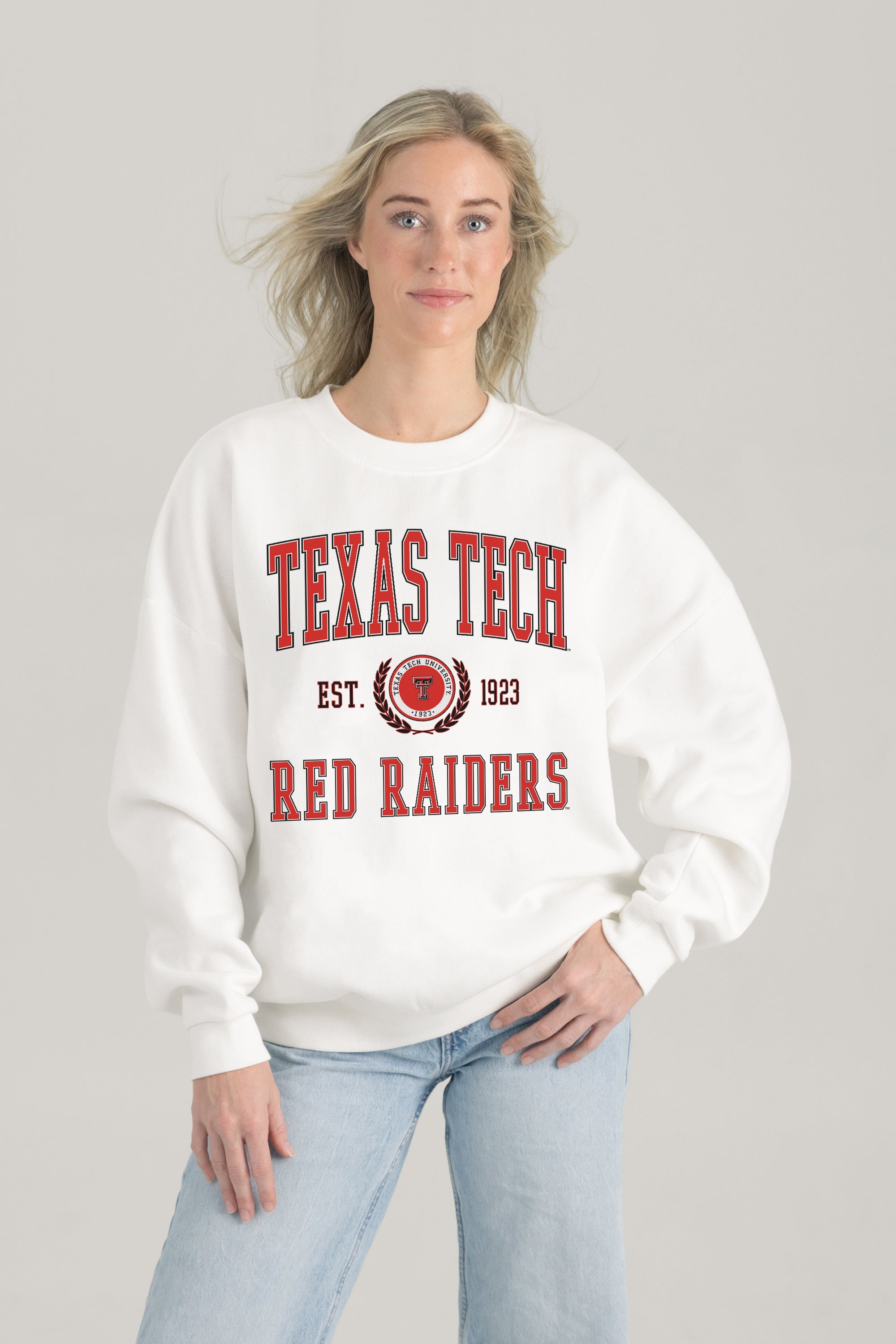 TEXAS TECH RED RAIDERS TIMELESS TRIUMPH PREMIUM FLEECE DROP SHOULDER CREWNECK PULLOVER