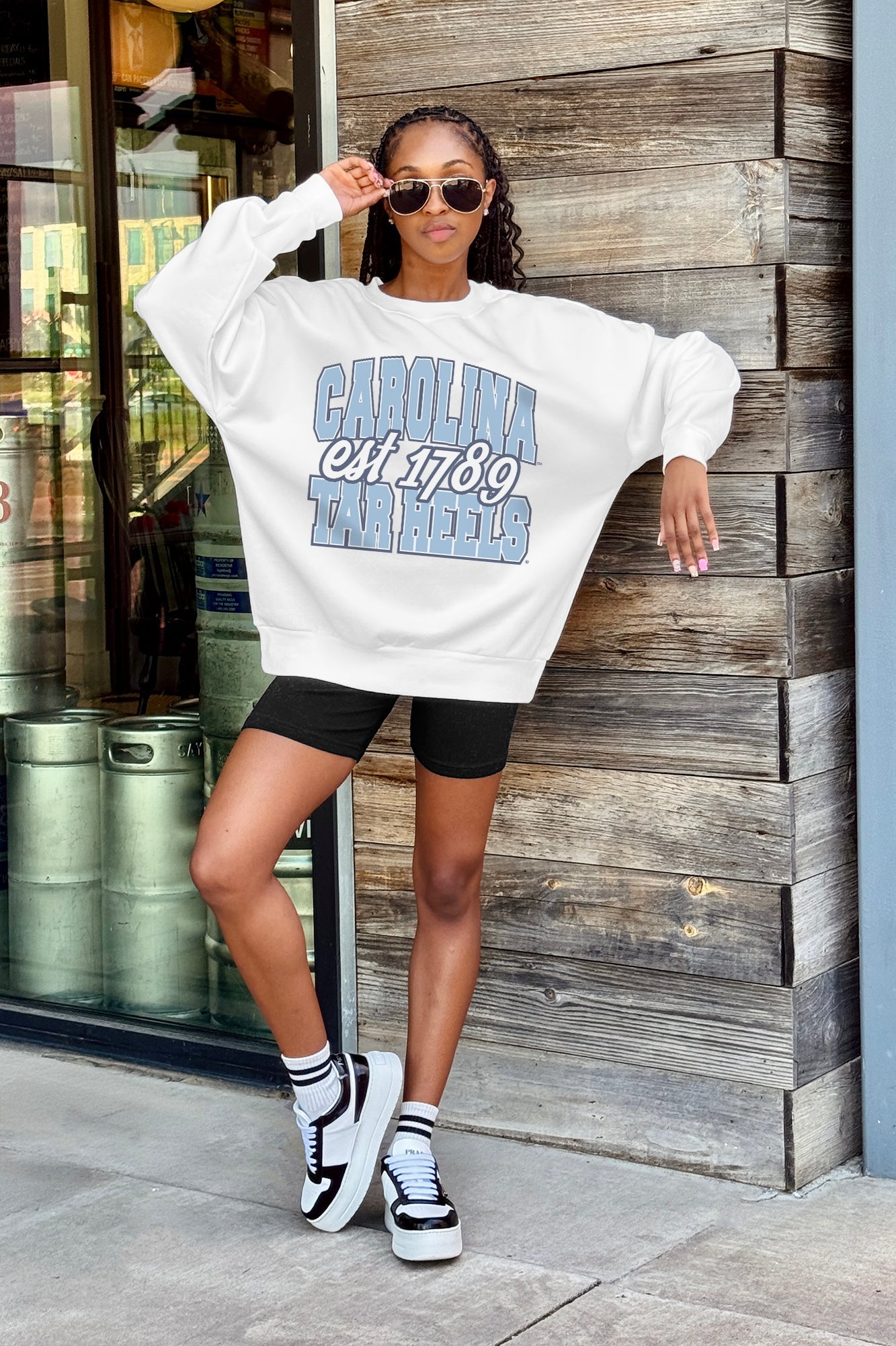 NORTH CAROLINA TAR HEELS FADED FORMATION PREMIUM FLEECE DROP SHOULDER CREWNECK PULLOVER
