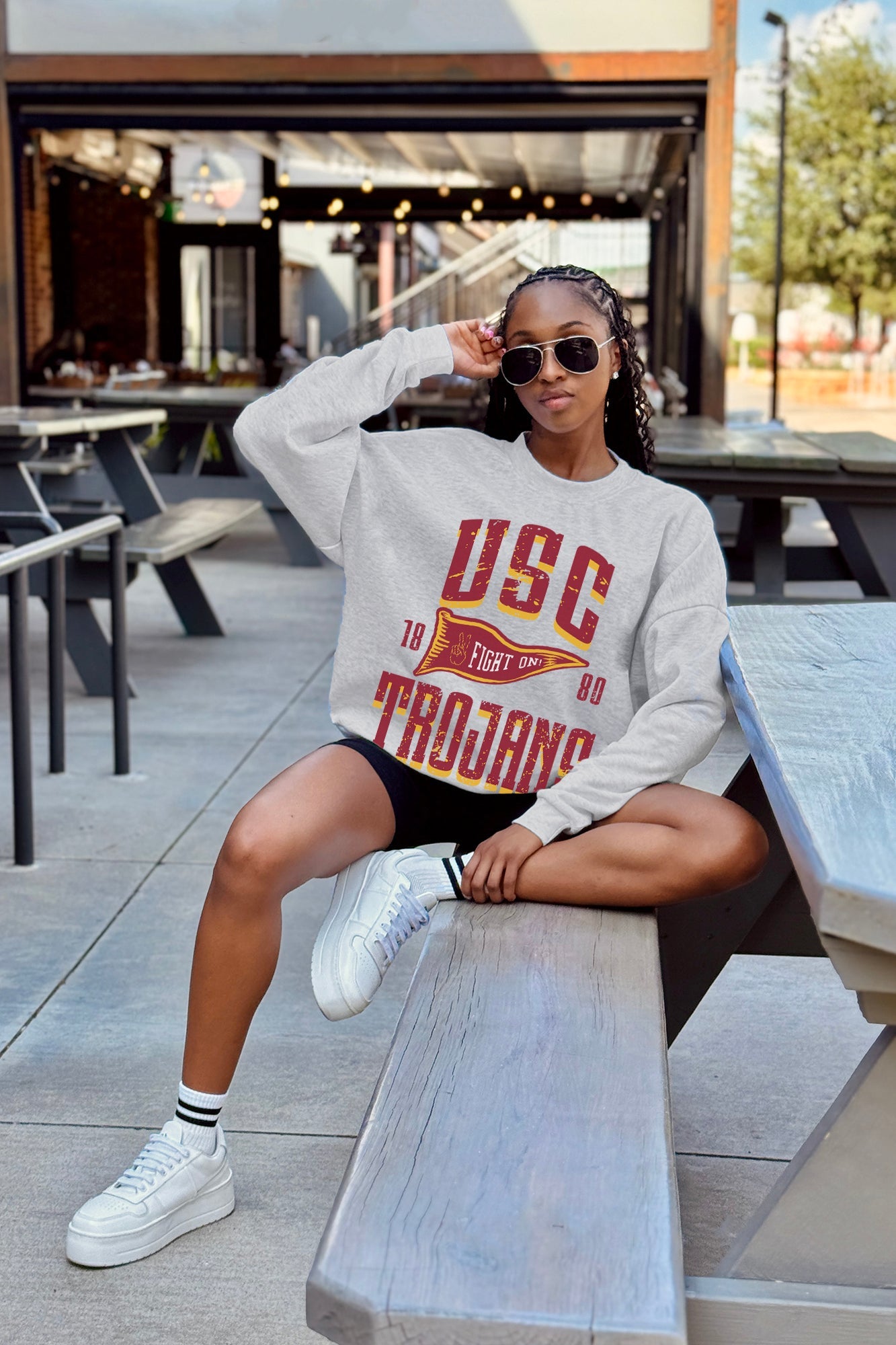 USC TROJANS PENNANT PRIDE PREMIUM FLEECE DROP SHOULDER CREWNECK PULLOVER