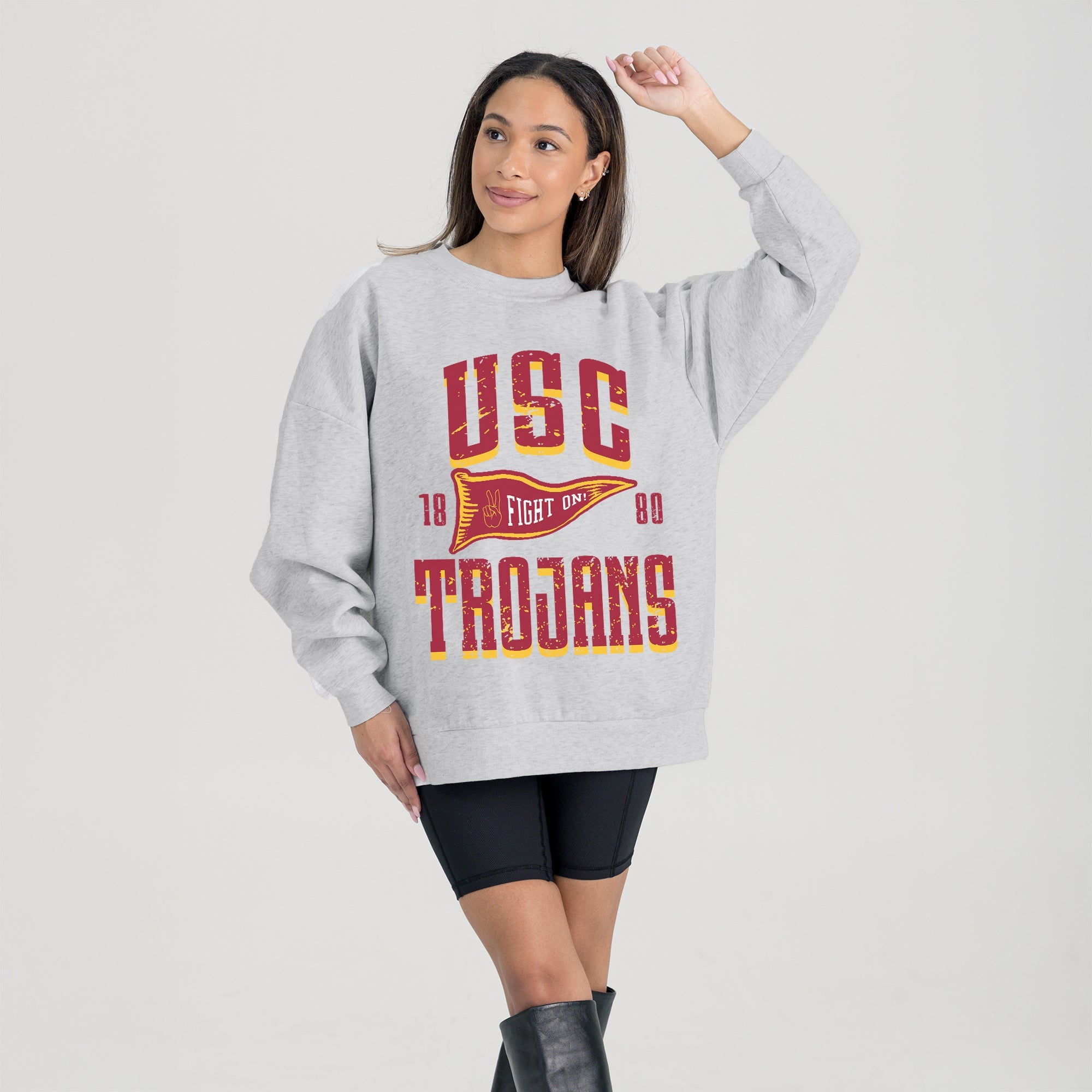 USC TROJANS PENNANT PRIDE PREMIUM FLEECE DROP SHOULDER CREWNECK PULLOVER