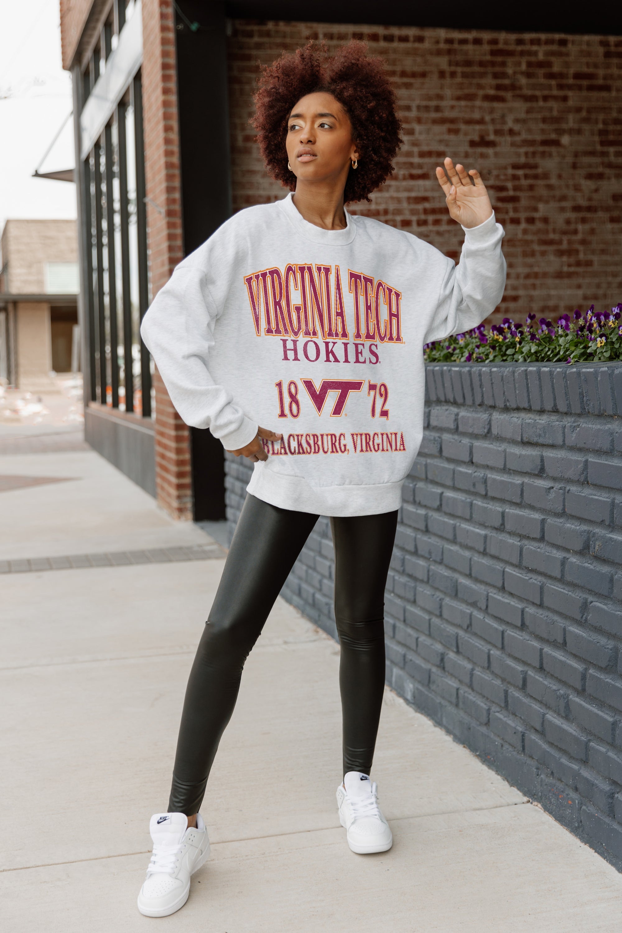 Ash Grey VIRGINIA TECH HOKIES ALLEGIANCE PREMIUM FLEECE DROP SHOULDER CREWNECK PULLOVER - Casual Style | Gameday Couture - SOHO