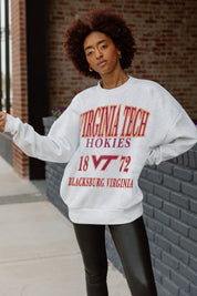 Ash Grey VIRGINIA TECH HOKIES ALLEGIANCE PREMIUM FLEECE DROP SHOULDER CREWNECK PULLOVER - Confident Pose | Gameday Couture - SOHO