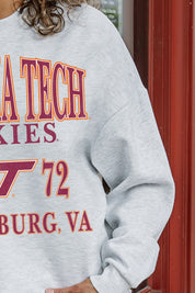 VIRGINIA TECH HOKIES Logo Detail - Ash Grey Fleece Pullover Close-Up | Gameday Couture - SOHO