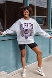 Ash Grey WASHINGTON HUSKIES BASES LOADED Fleece Crewneck - On Model | Gameday Couture - SOHO