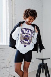 Ash Grey WASHINGTON HUSKIES BASES LOADED Pullover - Styled Look | Gameday Couture - SOHO