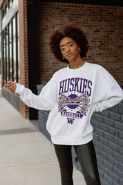 Ash Grey WASHINGTON HUSKIES BASES LOADED Oversized Fleece - On Model Front | Gameday Couture - SOHO