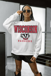 White WISCONSIN BADGERS Freestyle Fleece Drop-Shoulder Pullover - Styled Look | Gameday Couture - SOHO