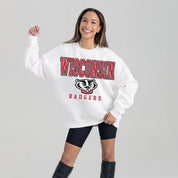 White WISCONSIN BADGERS Freestyle Fleece Drop-Shoulder Pullover - Studio Shot | Gameday Couture - SOHO