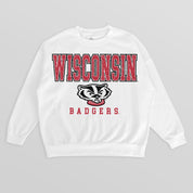 White WISCONSIN BADGERS Freestyle Fleece Drop-Shoulder Pullover - Flat Lay | Gameday Couture - SOHO