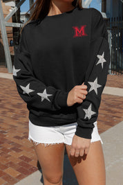 Black Miami Ohio Crewneck Pullover - Star Sleeve Detail View | Gameday Couture - SOHO