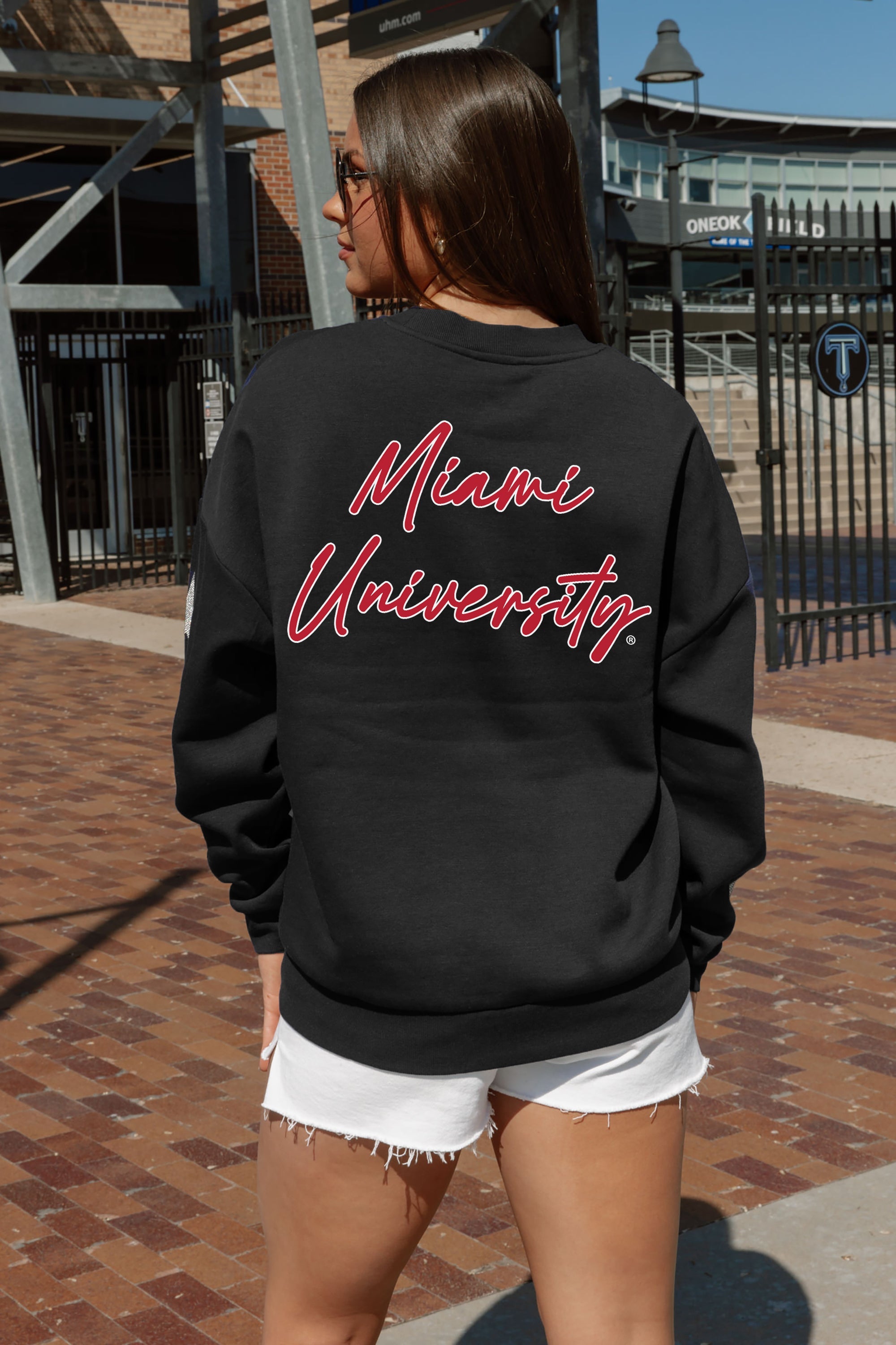 Black Miami University Script Pullover - Back View Detail | Gameday Couture - SOHO