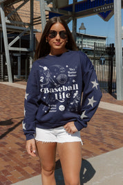 Navy Baseball Life Sweatshirt - On Model Stadium Look | Gameday Couture - SOHO
