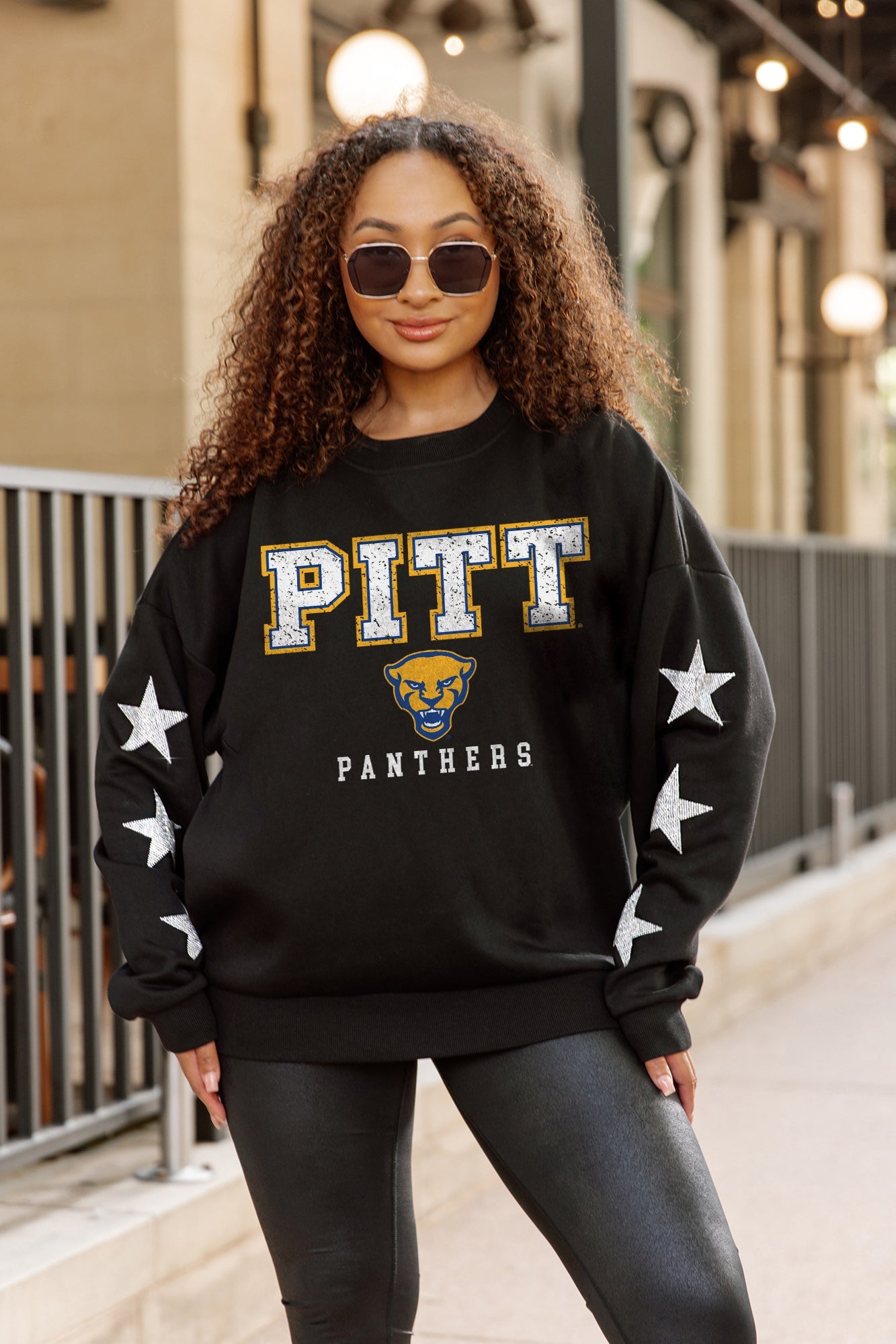 PITTSBURGH PANTHERS VELOCITY STAR EMBELLISHED CREW SWEATSHIRT