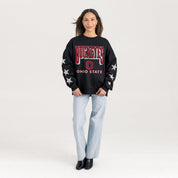OHIO STATE BUCKEYES PURE VICTORY EMBELLISHED STAR SLEEVE CREWNECK PULLOVER