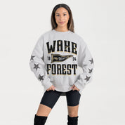 WAKE FOREST DEMON DEACONS PENNANT PRIDE EMBELLISHED STAR SLEEVE CREWNECK PULLOVER