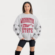 WASHINGTON STATE COUGARS PENNANT PRIDE EMBELLISHED STAR SLEEVE CREWNECK PULLOVER
